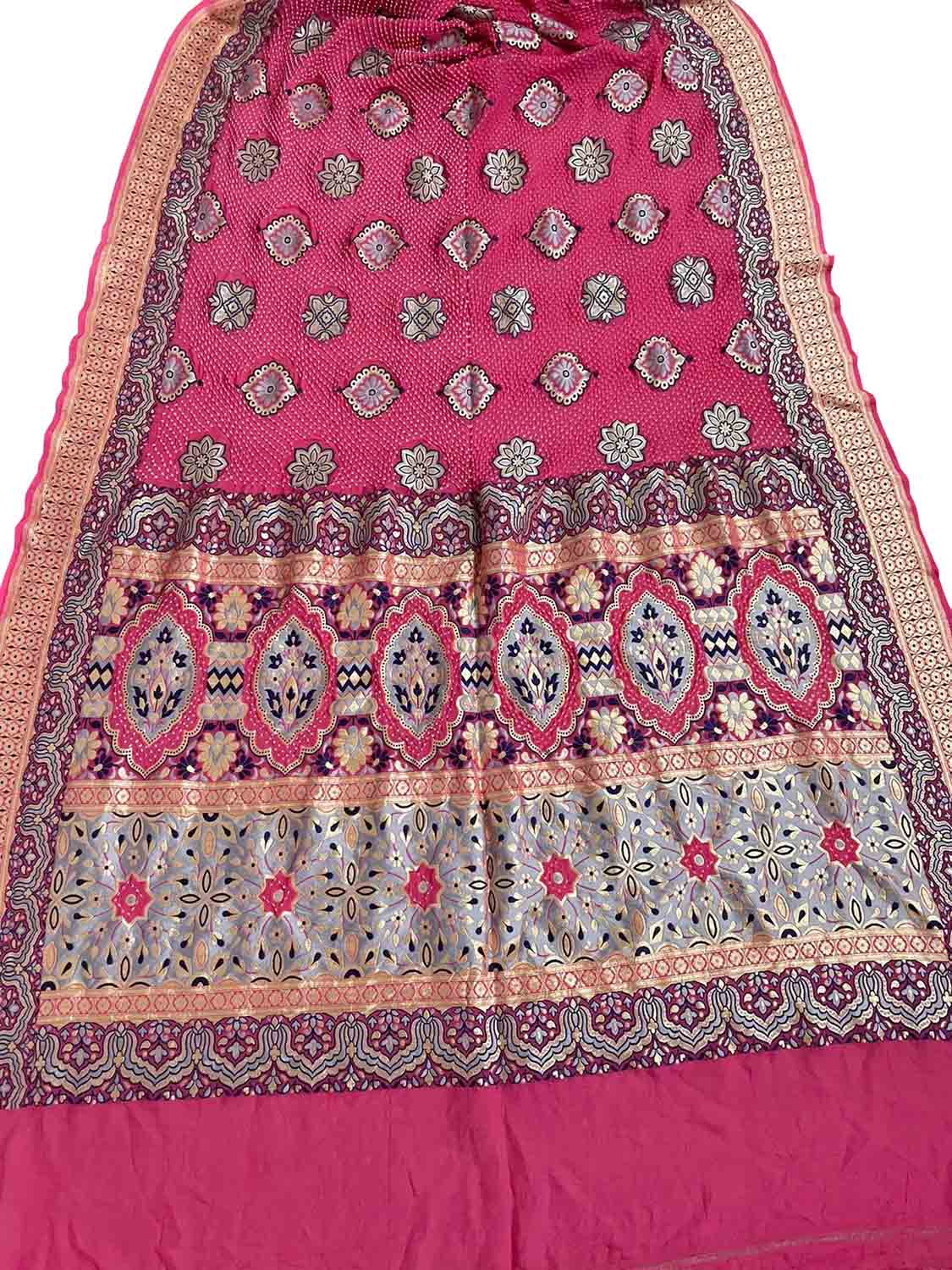 Pink Banarasi Bandhani Pure Georgette Saree - Luxurion World