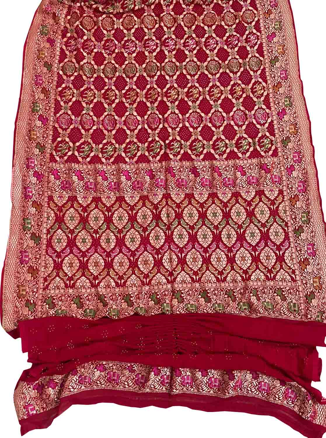 Red Banarasi Bandhani Pure Georgette Saree - Luxurion World
