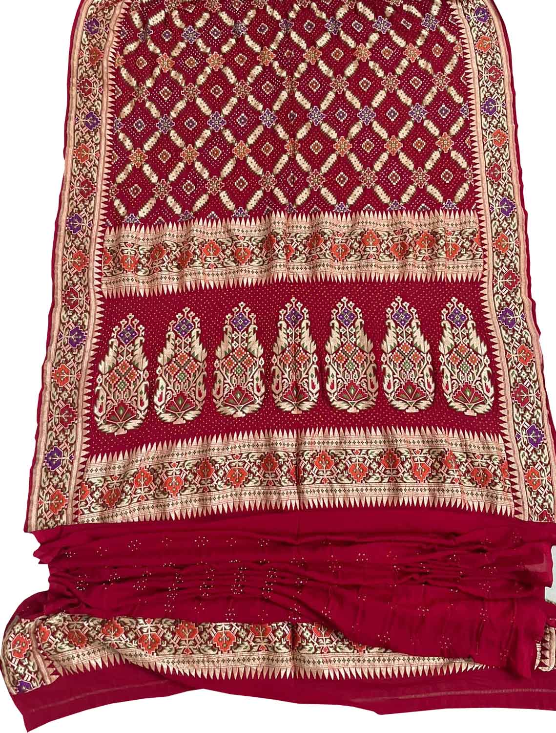 Red Banarasi Bandhani Pure Georgette Saree - Luxurion World