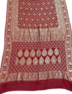 Red Banarasi Bandhani Pure Georgette Saree - Luxurion World
