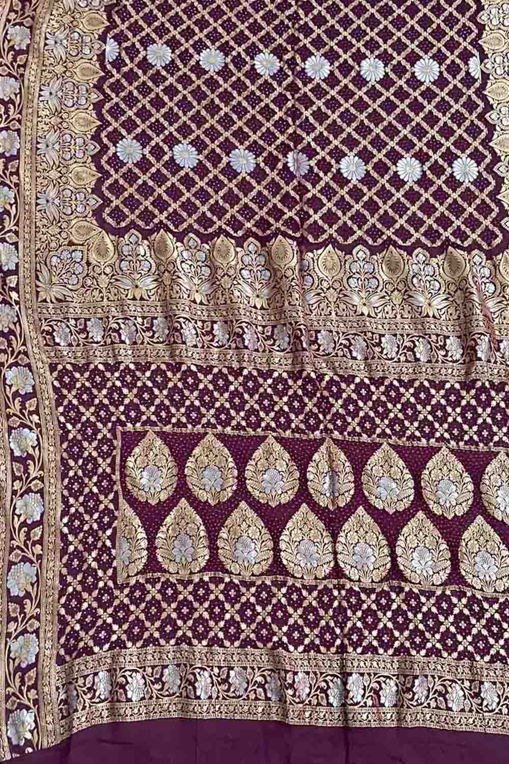 Purple Banarasi Bandhani Pure Georgette Saree - Luxurion World
