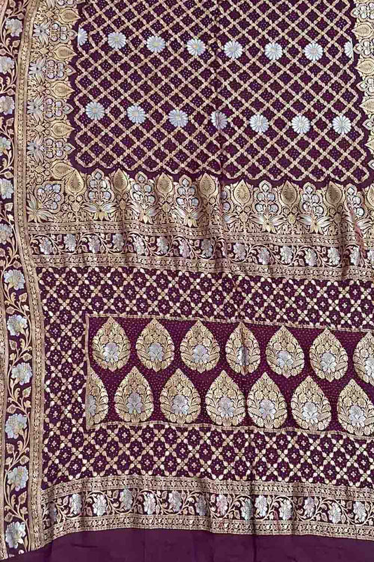 Purple Banarasi Bandhani Pure Georgette Saree - Luxurion World