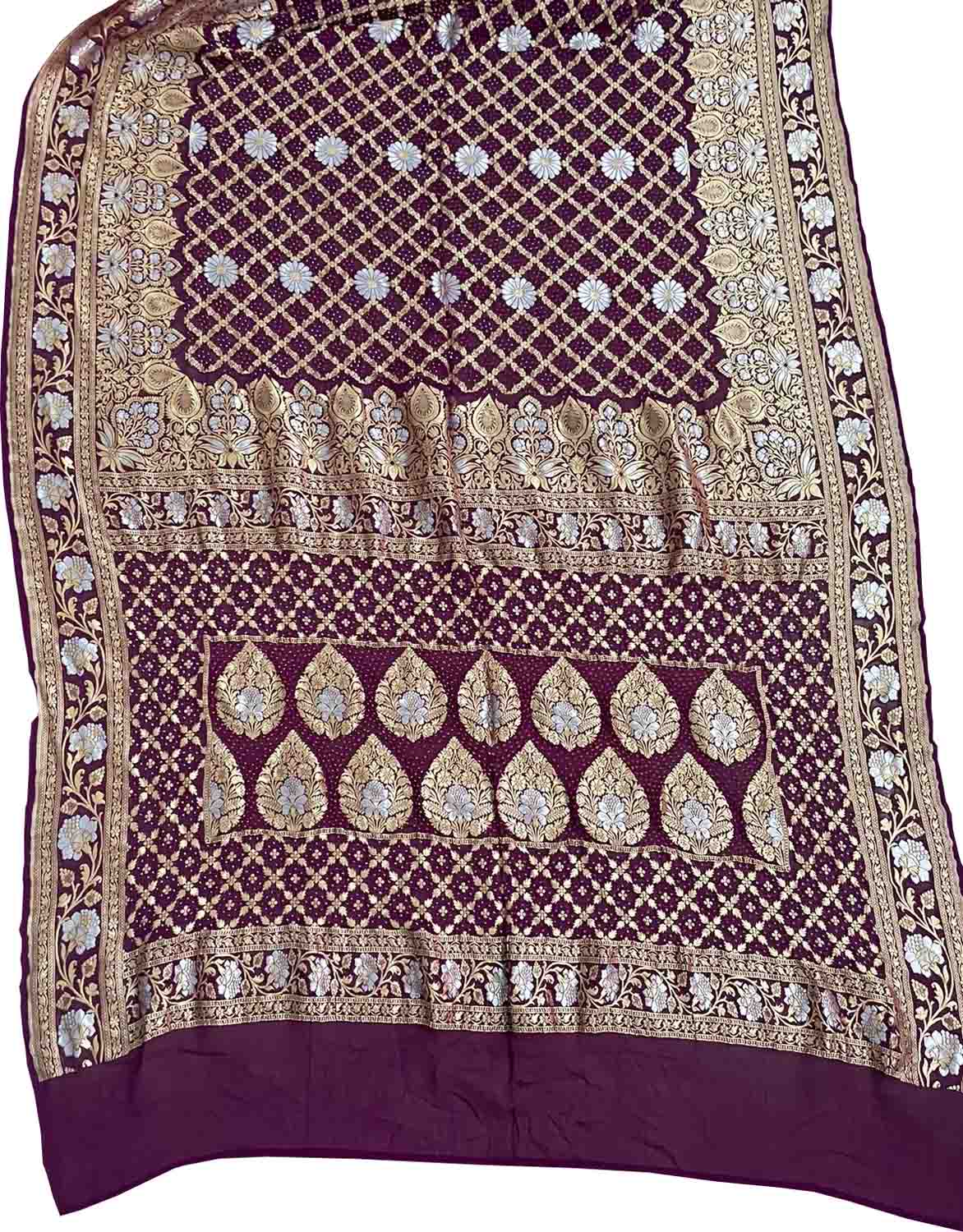 Purple Banarasi Bandhani Pure Georgette Saree - Luxurion World