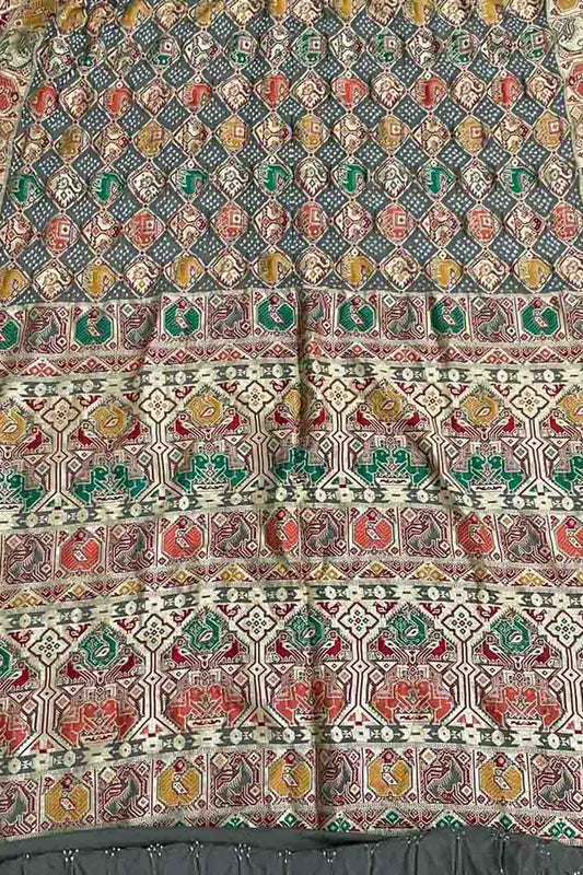 Grey Banarasi Bandhani Pure Georgette Saree - Luxurion World