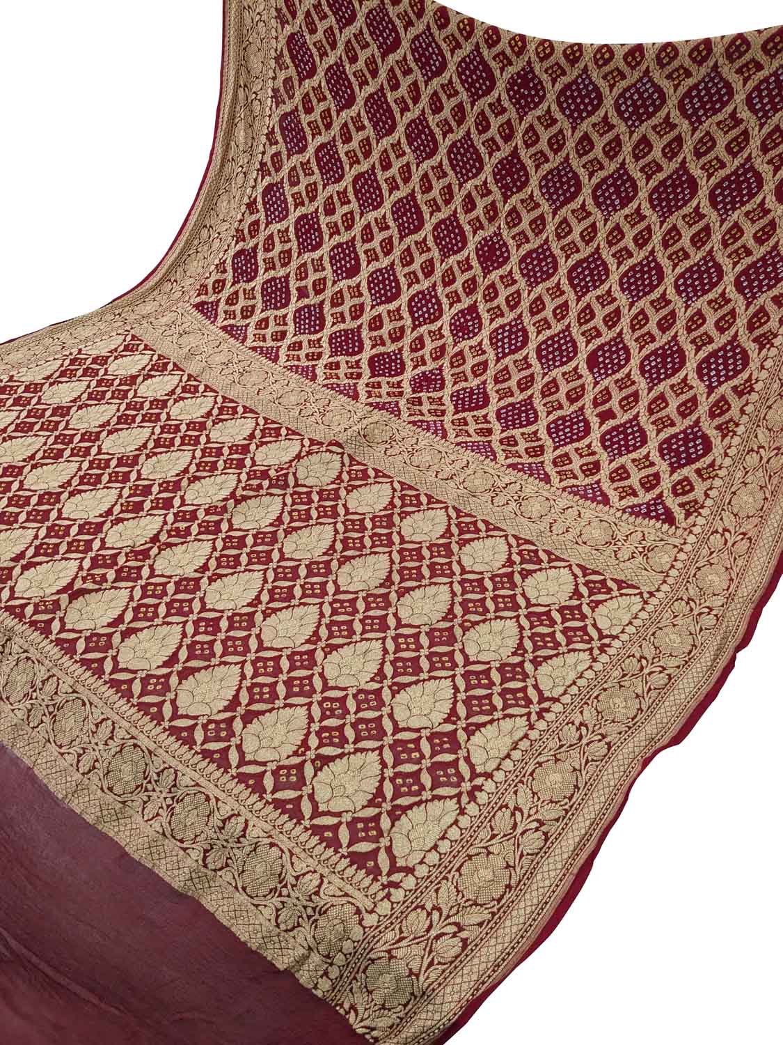 Maroon Banarasi Bandhani Handloom Pure Georgette Saree - Luxurion World