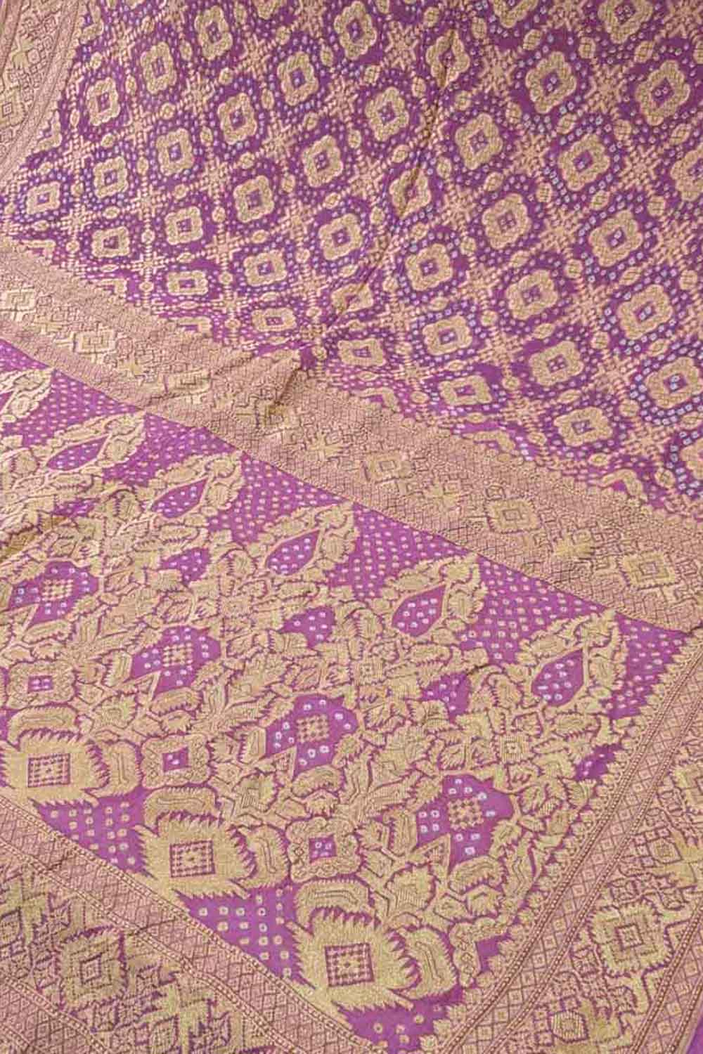 Purple Banarasi Bandhani Handloom Pure Georgette Saree - Luxurion World