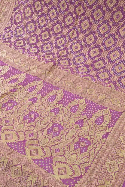 Purple Banarasi Bandhani Handloom Pure Georgette Saree - Luxurion World