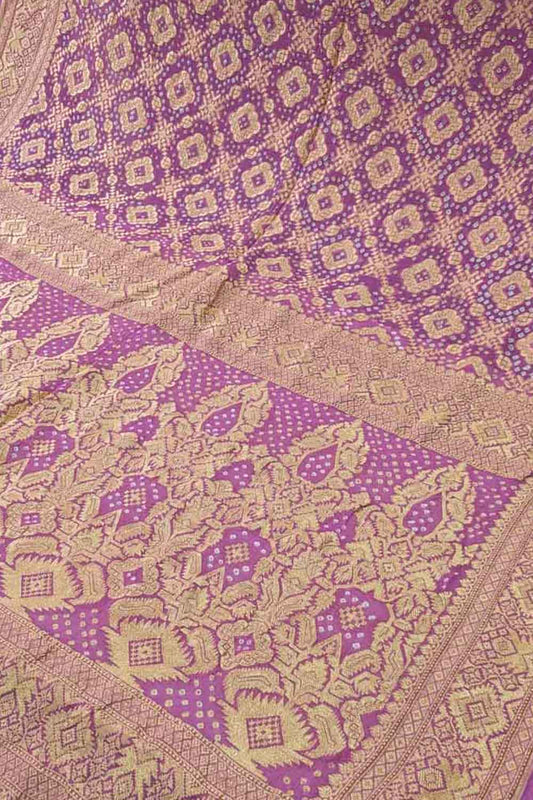 Purple Banarasi Bandhani Handloom Pure Georgette Saree - Luxurion World