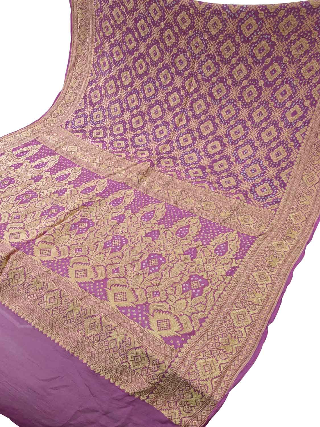 Purple Banarasi Bandhani Handloom Pure Georgette Saree - Luxurion World