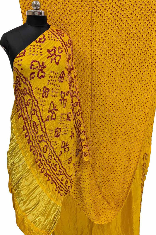 Yellow Bandhani Pure Gajji Silk Saree - Luxurion World