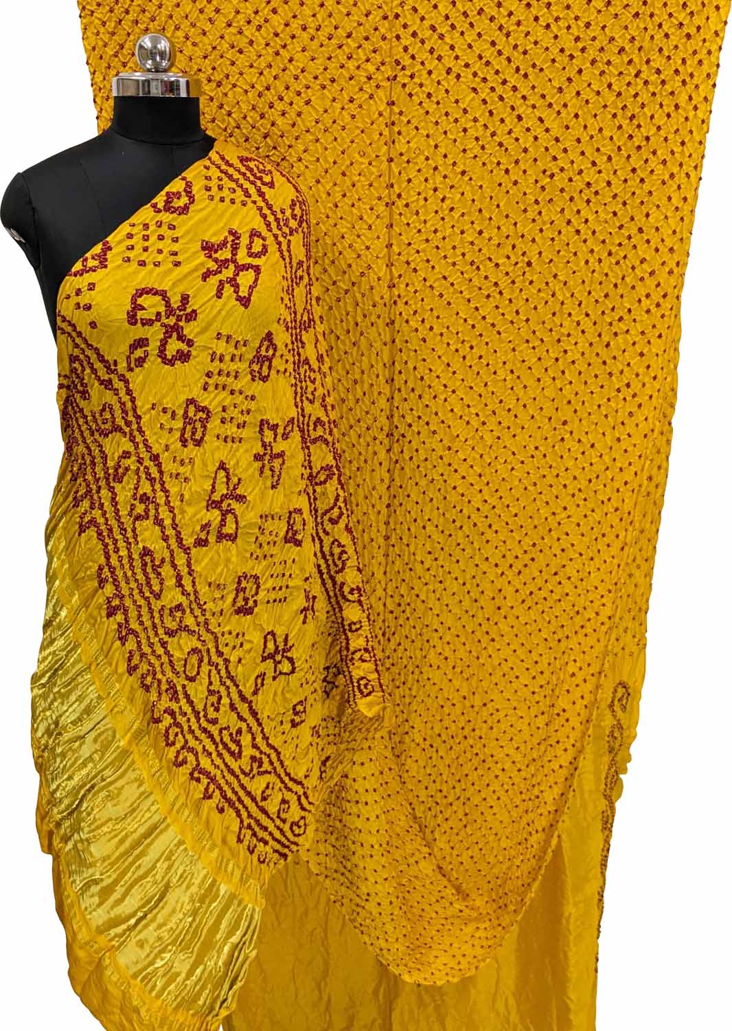 Yellow Bandhani Pure Gajji Silk Saree - Luxurion World