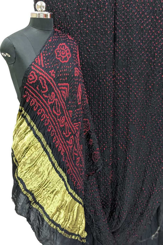 Black Bandhani Pure Gajji Silk Saree - Luxurion World