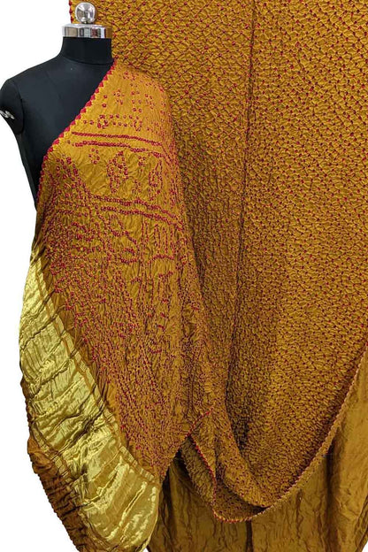 Yellow Bandhani Pure Gajji Silk Saree - Luxurion World