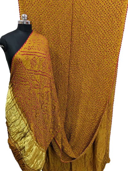 Yellow Bandhani Pure Gajji Silk Saree - Luxurion World