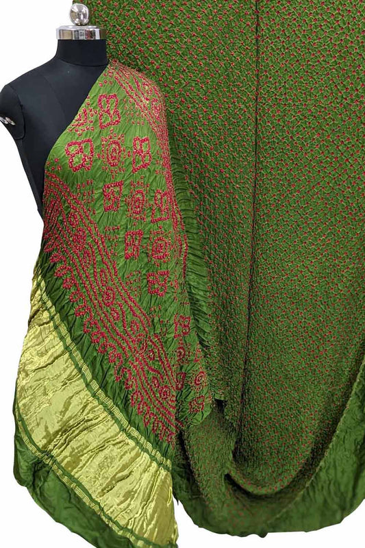 Green Bandhani Pure Gajji Silk Saree - Luxurion World