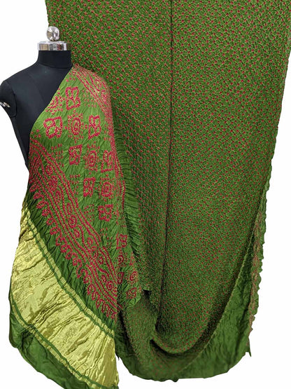 Green Bandhani Pure Gajji Silk Saree - Luxurion World