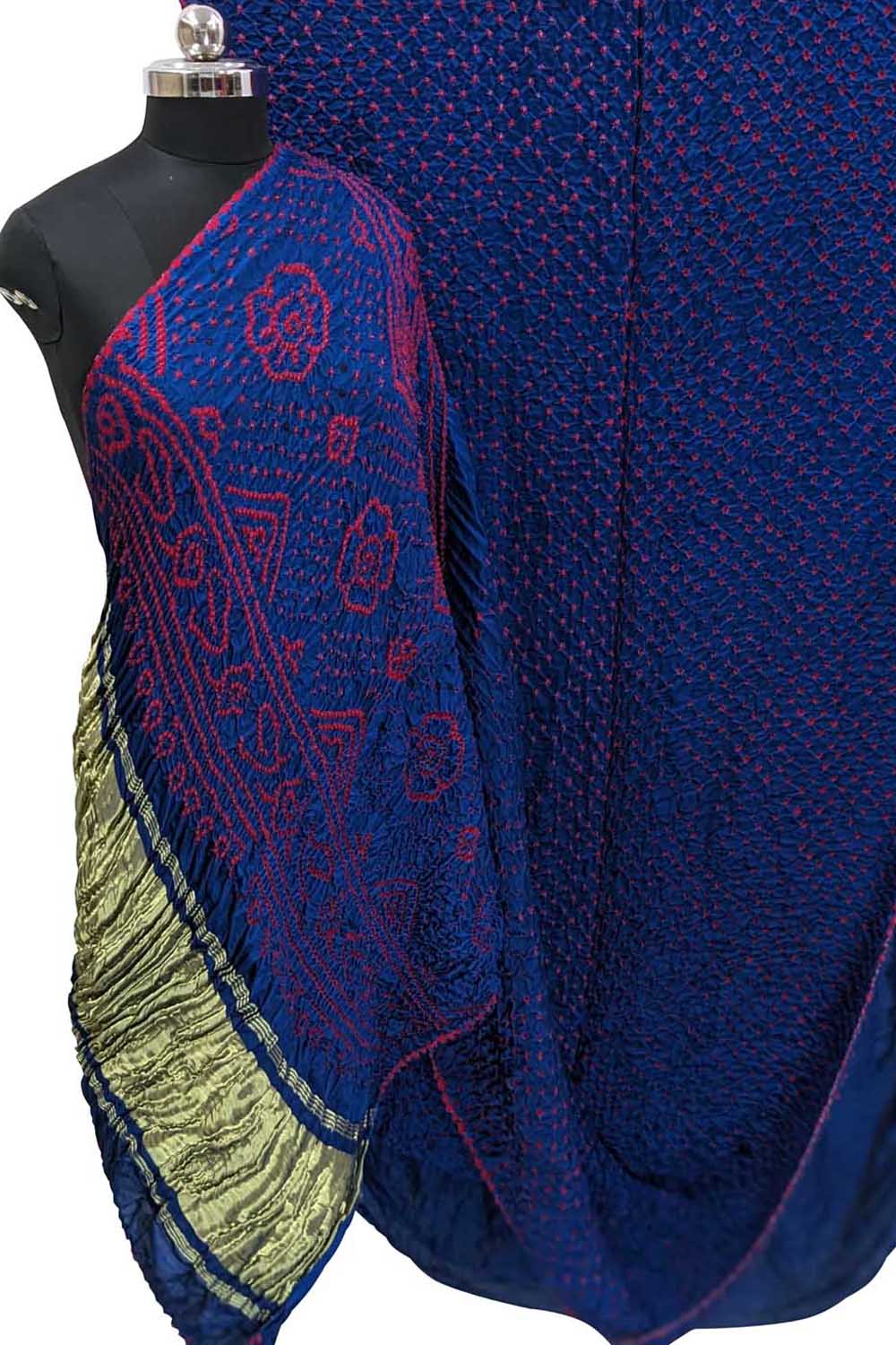 Blue Bandhani Pure Gajji Silk Saree - Luxurion World