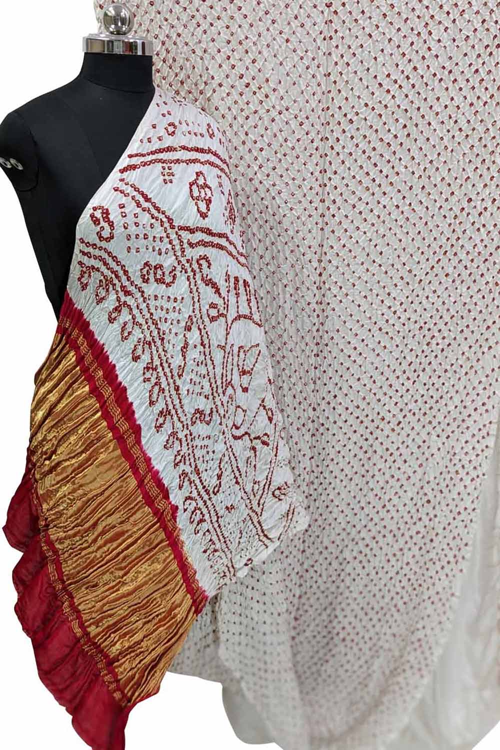 Off White Bandhani Pure Gajji Silk Saree - Luxurion World