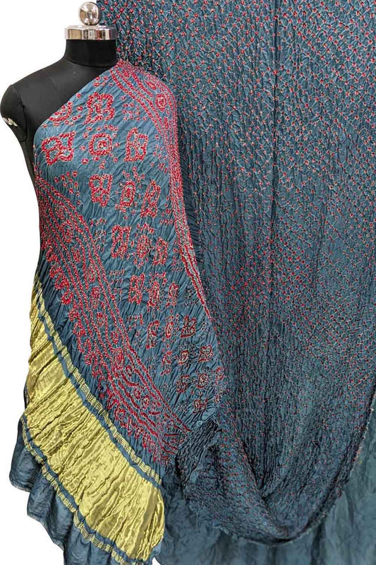 Grey Bandhani Pure Gajji Silk Saree - Luxurion World