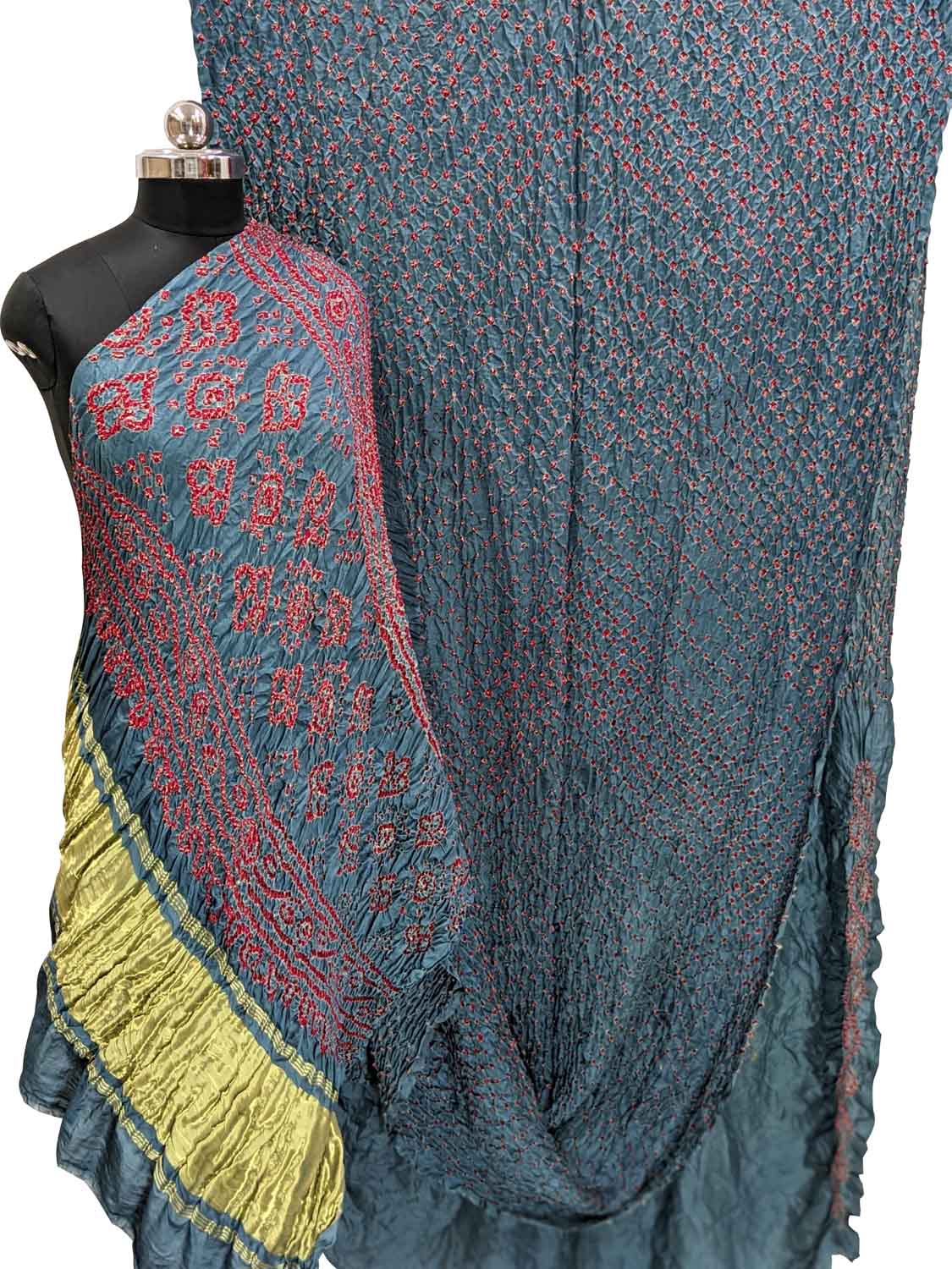 Grey Bandhani Pure Gajji Silk Saree - Luxurion World