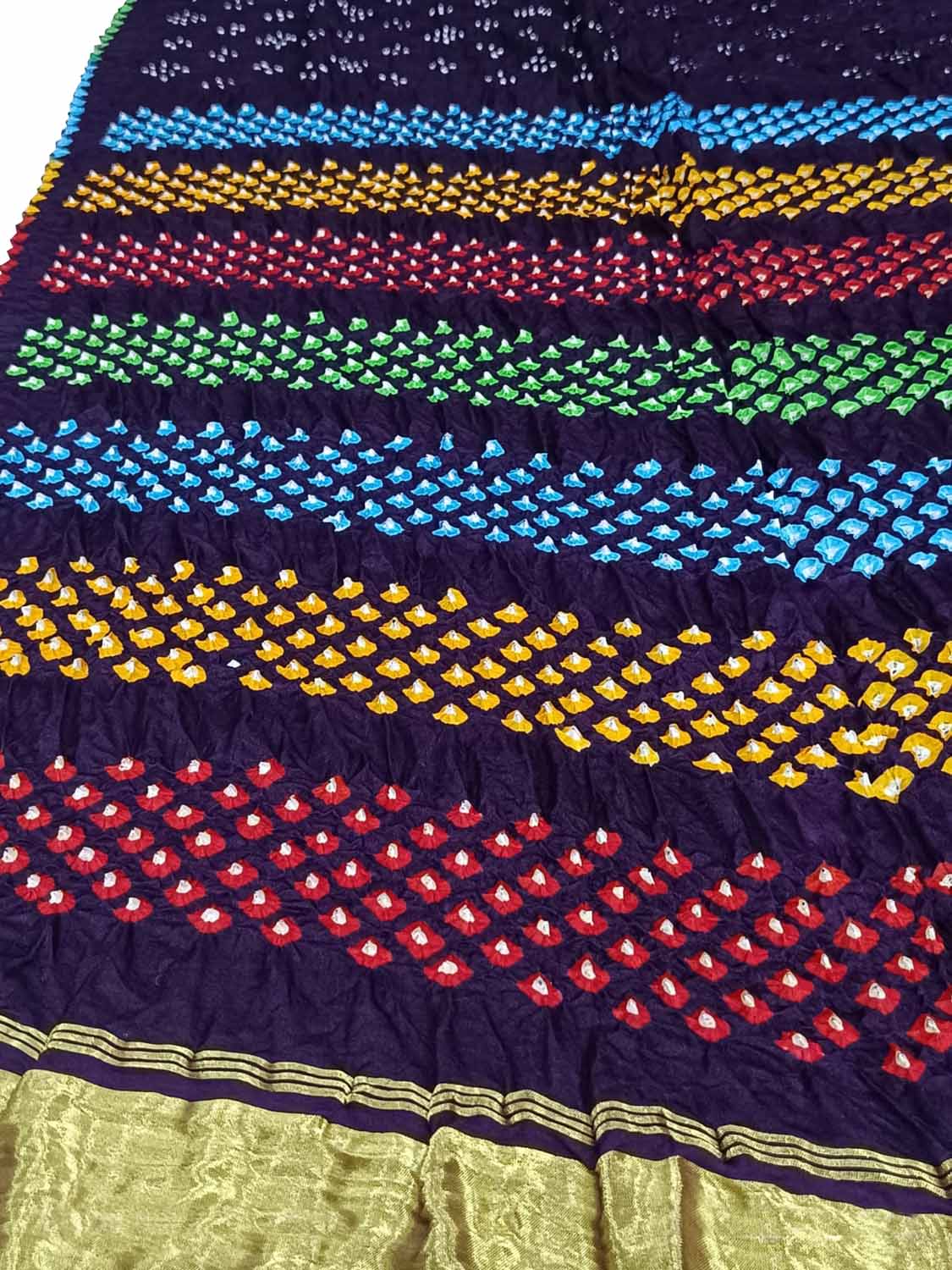 Multicolor Bandhani Pure Gajji Silk Saree - Luxurion World