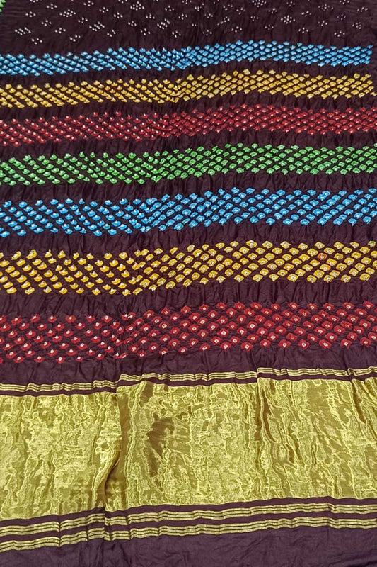 Multicolor Bandhani Pure Gajji Silk Saree - Luxurion World