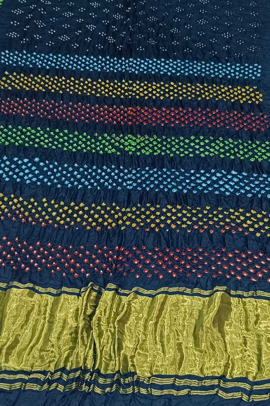 Multicolor Bandhani Pure Gajji Silk Saree - Luxurion World