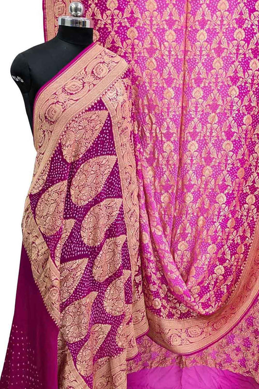 Elegant Pink Banarasi Bandhani Georgette Saree: A Timeless Classic - Luxurion World