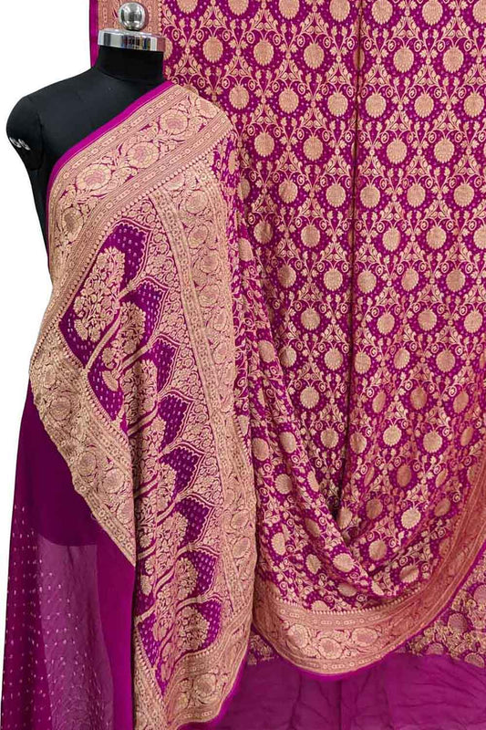 Elegant Pink Banarasi Bandhani Georgette Saree - Luxurion World