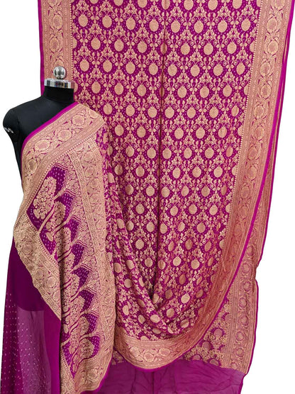 Elegant Pink Banarasi Bandhani Georgette Saree - Luxurion World