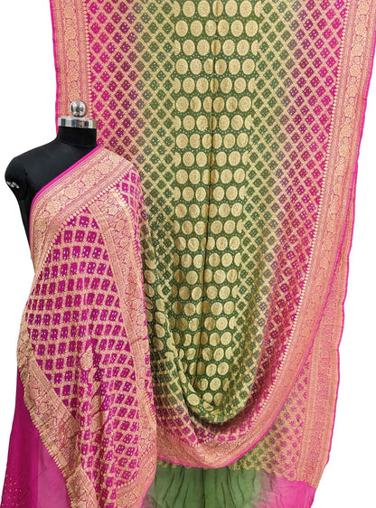 Stunning Pink & Green Banarasi Bandhani Georgette Saree: A Timeless Classic - Luxurion World
