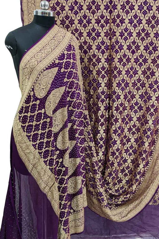 Elegant Purple Banarasi Bandhani Georgette Saree - Luxurion World