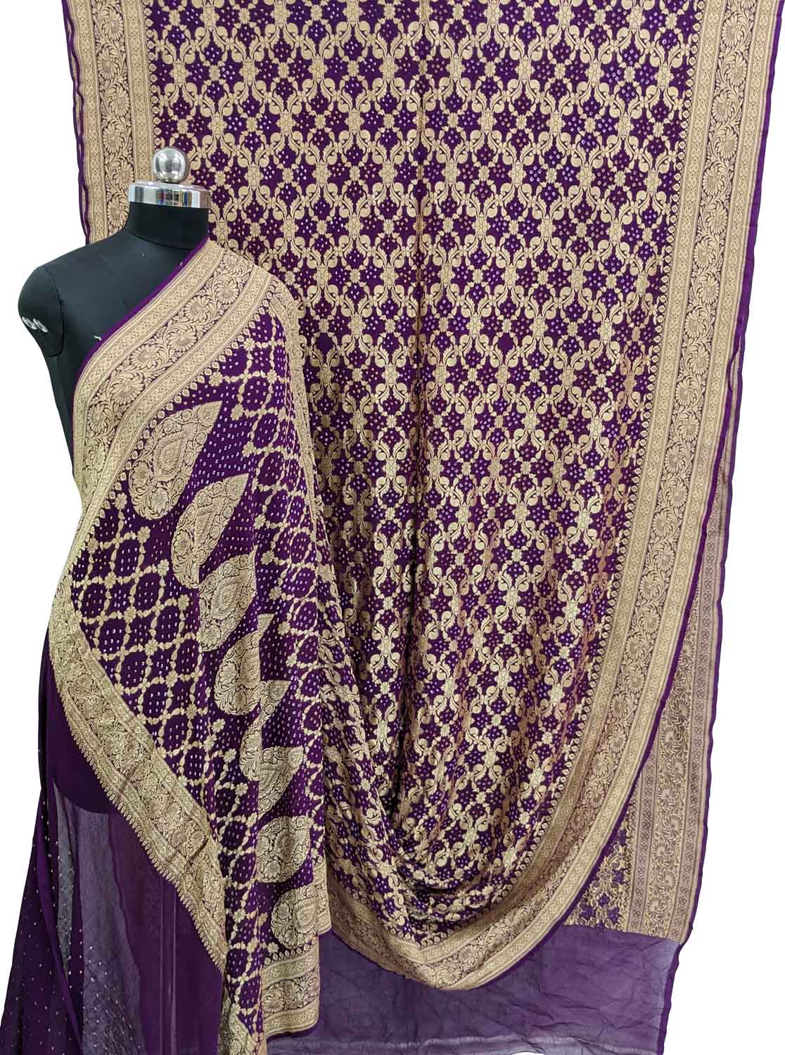 Elegant Purple Banarasi Bandhani Georgette Saree - Luxurion World