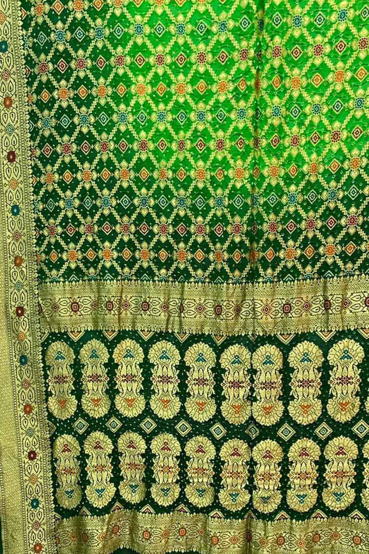 Stunning Green Banarasi Bandhani Georgette Saree with Meenakari Work - Luxurion World
