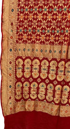 Stunning Red Bandhani Georgette Saree with Meenakari Work - Luxurion World