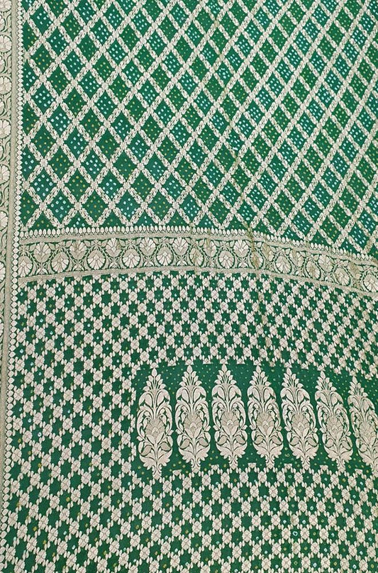 Green Banarasi Bandhani Pure Georgette Saree - Luxurion World