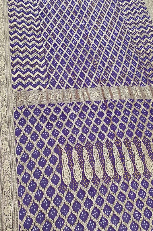 Blue Banarasi Bandhani Pure Georgette Saree - Luxurion World