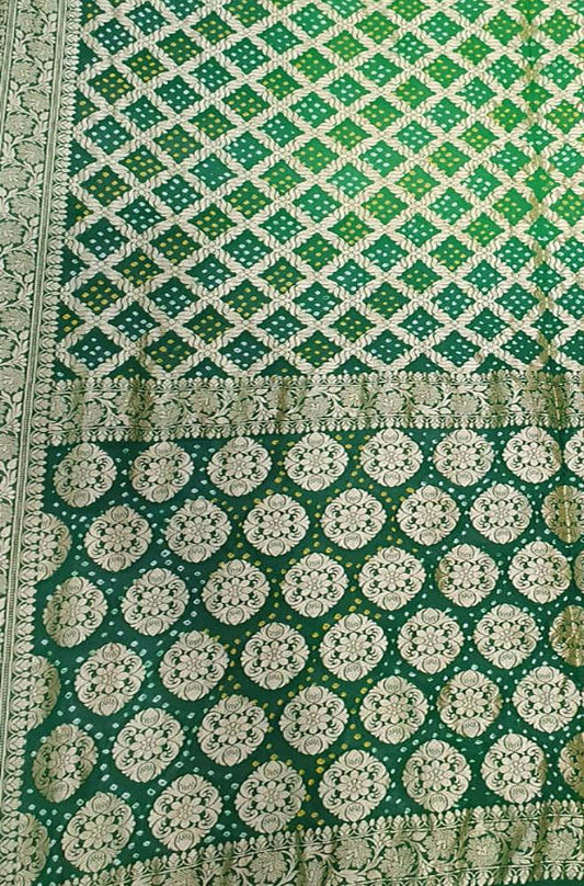 Green Banarasi Bandhani Pure Georgette Saree - Luxurion World