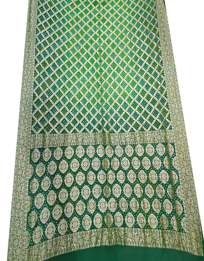 Green Banarasi Bandhani Pure Georgette Saree - Luxurion World