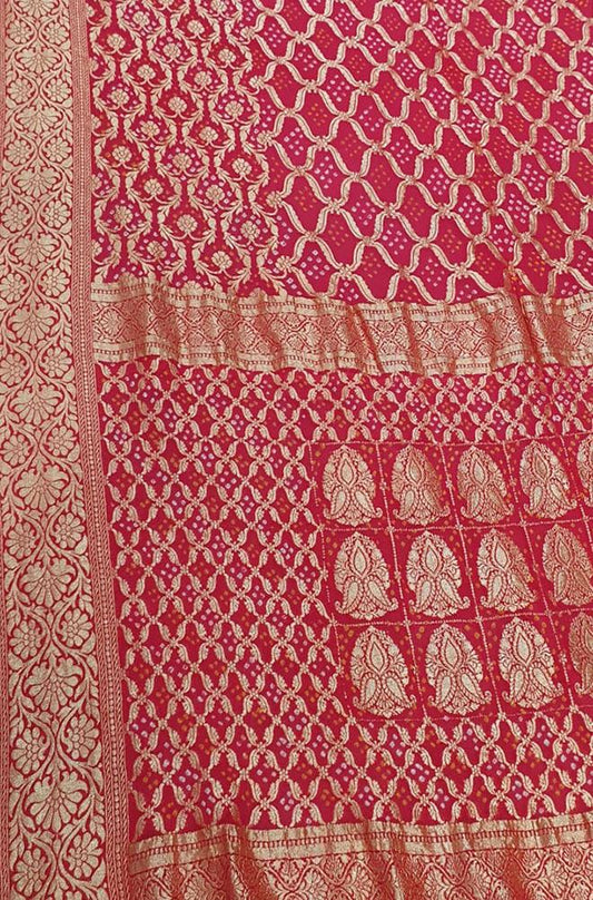 Red Banarasi Bandhani Pure Georgette Saree - Luxurion World