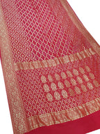 Red Banarasi Bandhani Pure Georgette Saree - Luxurion World