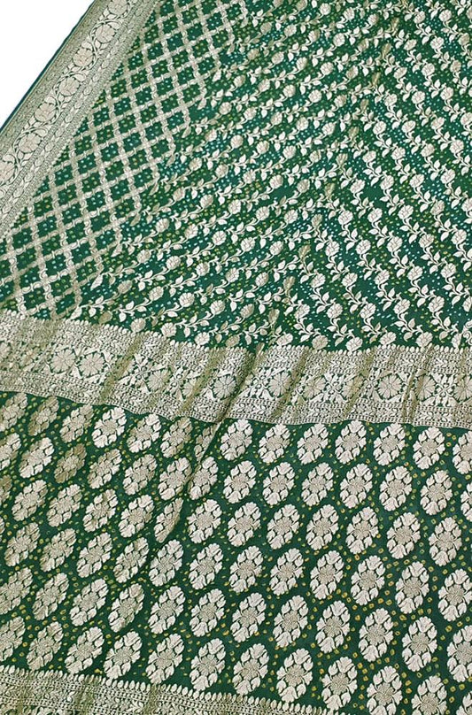 Green Banarasi Bandhani Pure Georgette Saree - Luxurion World
