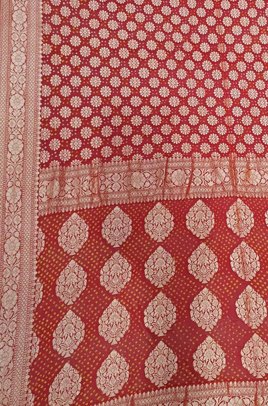Red Banarasi Bandhani Pure Georgette Saree - Luxurion World