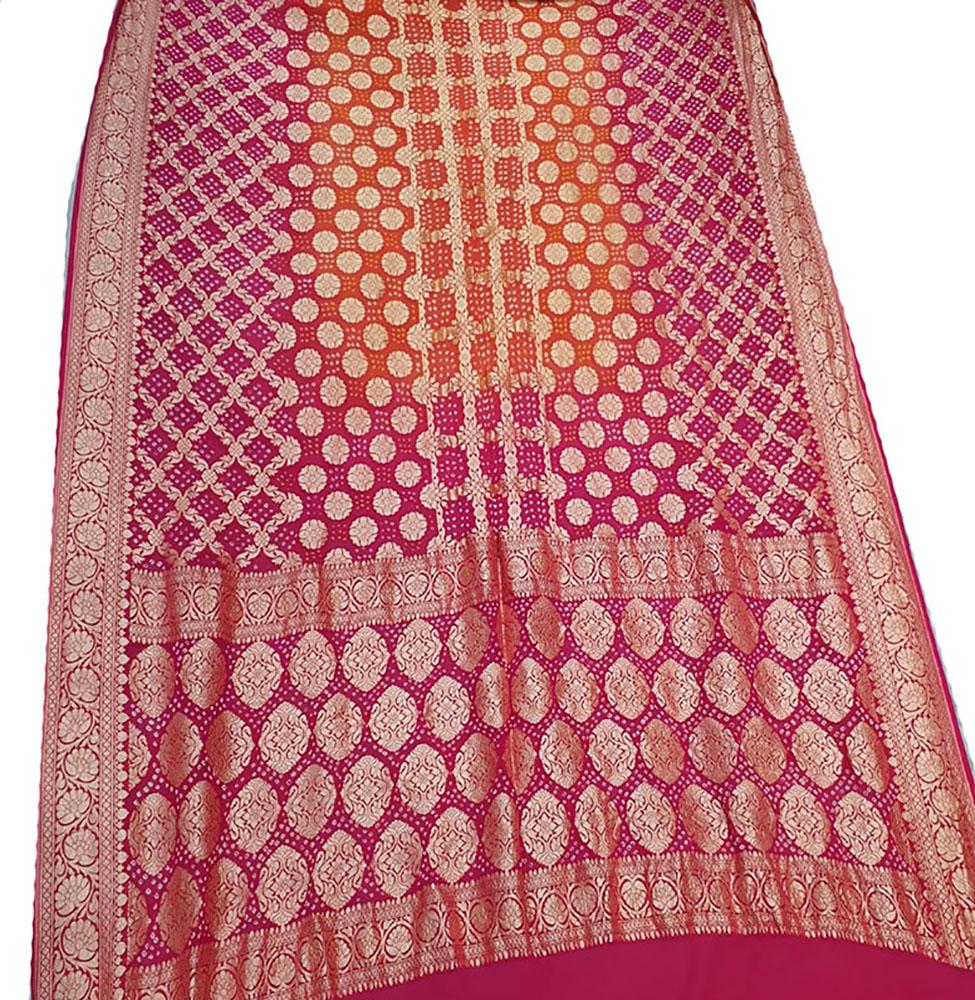 Red Banarasi Bandhani Pure Georgette Saree - Luxurion World