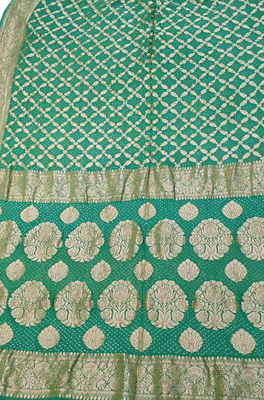 Green Banarasi Bandhani Pure Georgette Saree - Luxurion World