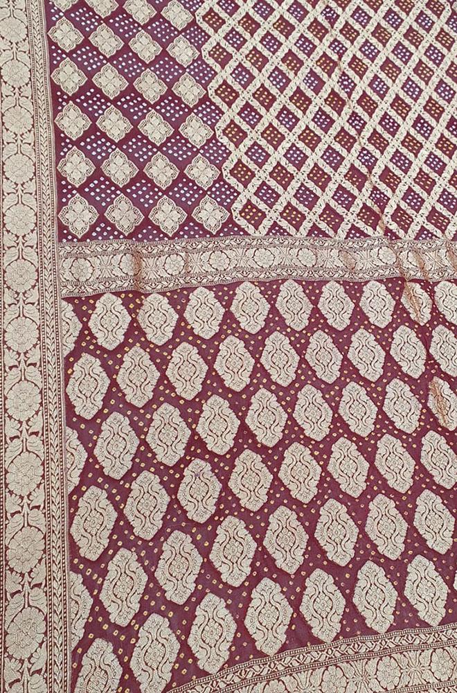 Maroon Banarasi Bandhani Pure Georgette Saree - Luxurion World