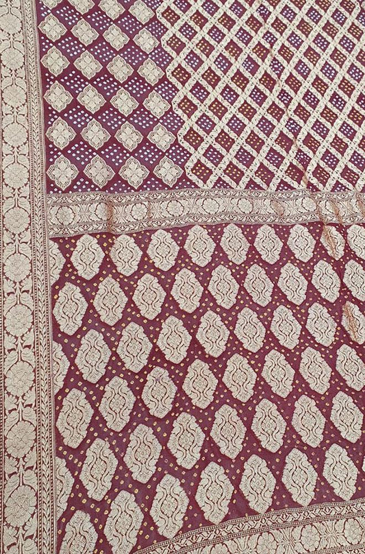 Maroon Banarasi Bandhani Pure Georgette Saree - Luxurion World