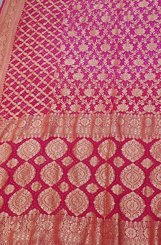 Red Banarasi Bandhani Pure Georgette Saree - Luxurion World