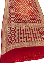 Orange And Red Banarasi Bandhani Pure Georgette Neemzari Saree - Luxurion World