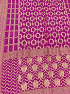 Pink Banarasi Bandhani Pure Georgette Neemzari Saree - Luxurion World